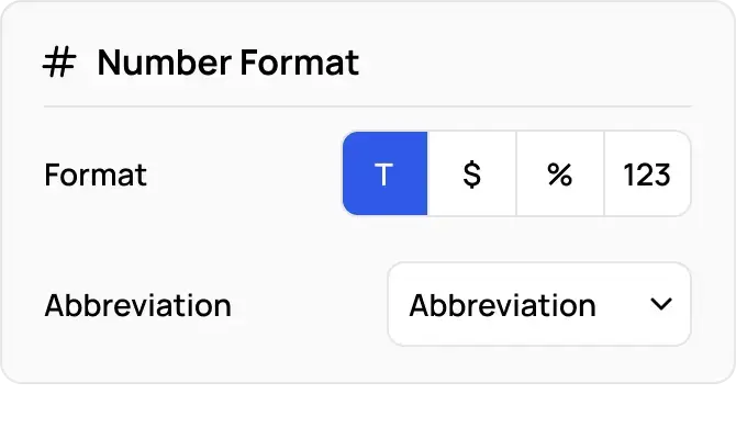 Number formatting popout menu