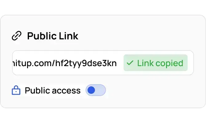 Public link UI with a link copy success notification
